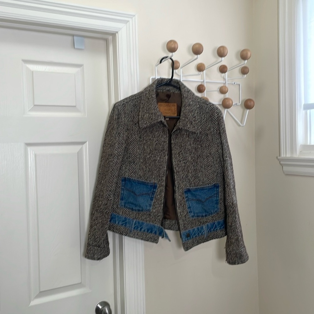 Guess - Vintage Cottagecore Wool Blend Harrington Zip Up Denim Brown / Blue - L